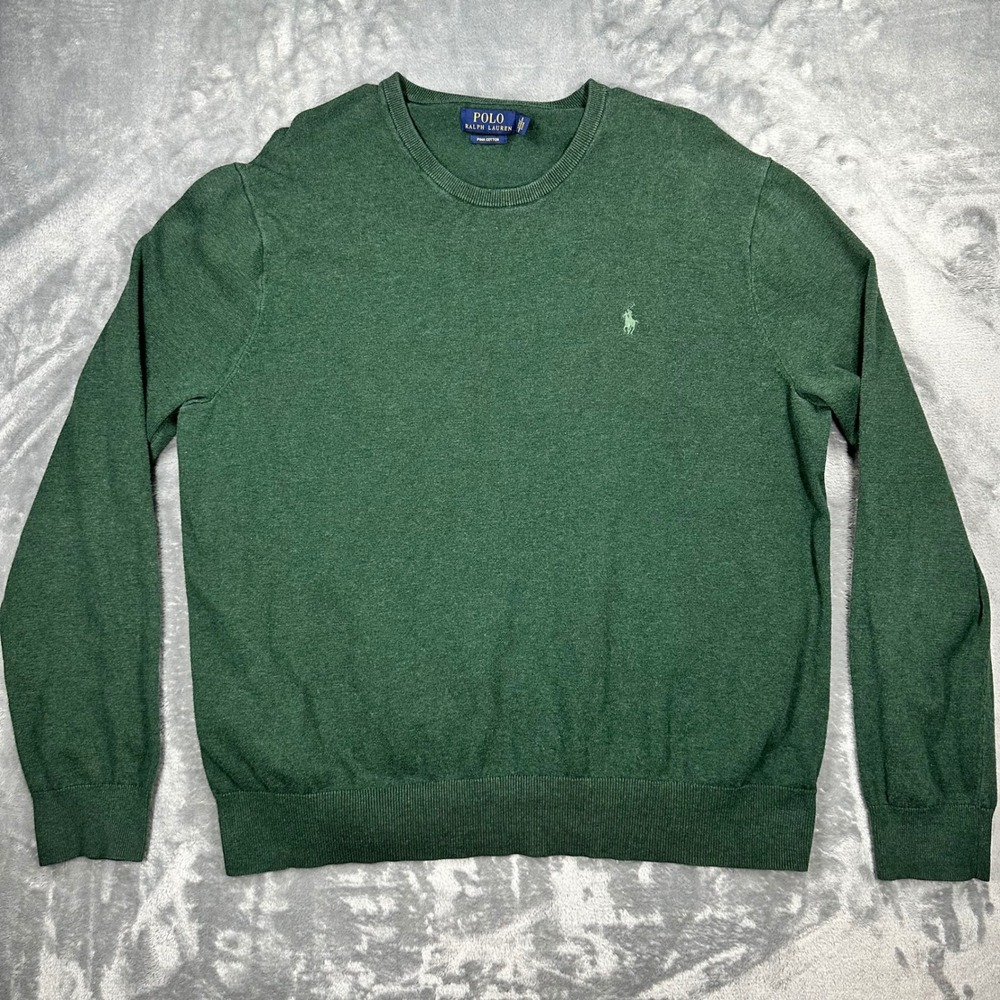Polo Ralph Lauren Mens XL Pima Cotton Crewneck Sweater Green Pony Logo Knit